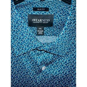 Awearness By Kenneth Cole geometric long sleeve button up blue white Slim Fit si